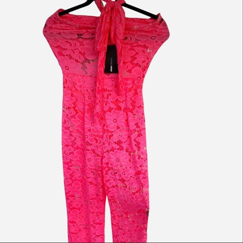 Fashion Nova- Pink Lace Jumpsuit